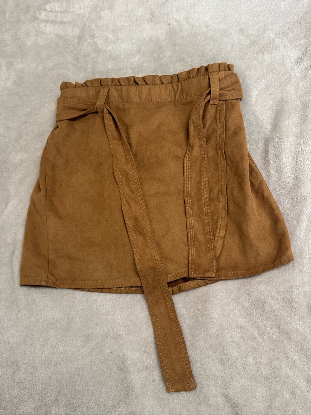Abercrombie & Fitch Girls Brown Suede-Look Skirt with Tie Belt